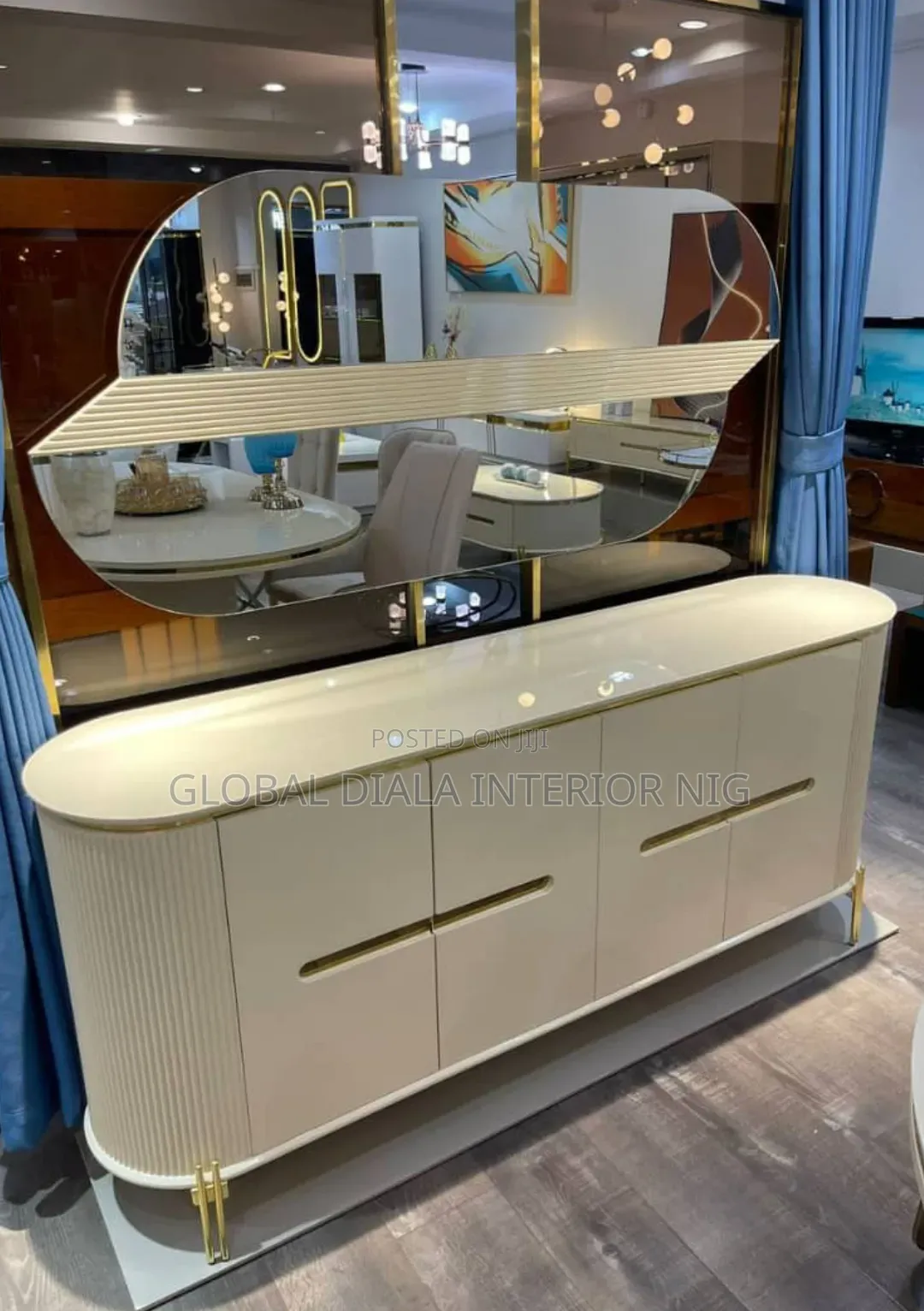 Luxury Cream Sideboard and Matching Oval Mirror Set