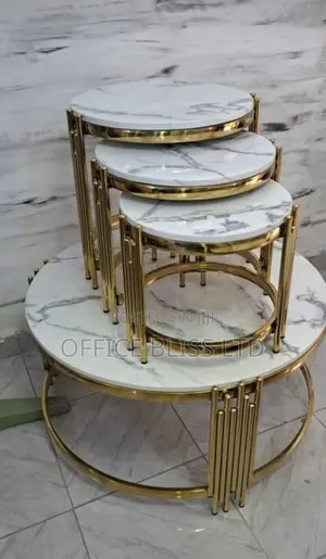 4 in 1 Luxury Marble Center Table Side Stools ( Gold Frame)