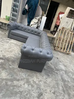 Grey Leather Chesterfield Sofa