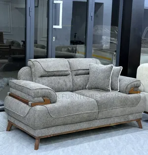 Luxury Plush Grey 2-Seater Sofa With Wooden Arm Accents FULL SET