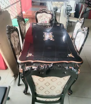 Luxury 6 Seater Royal Dining Table Set - Black Gold Classic Design
