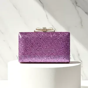 Lux Pretty Bow Clasp Glitter Clutch Purse