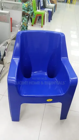 Strong High-Back Blue Plastic Chair With Armrests – Brand New
