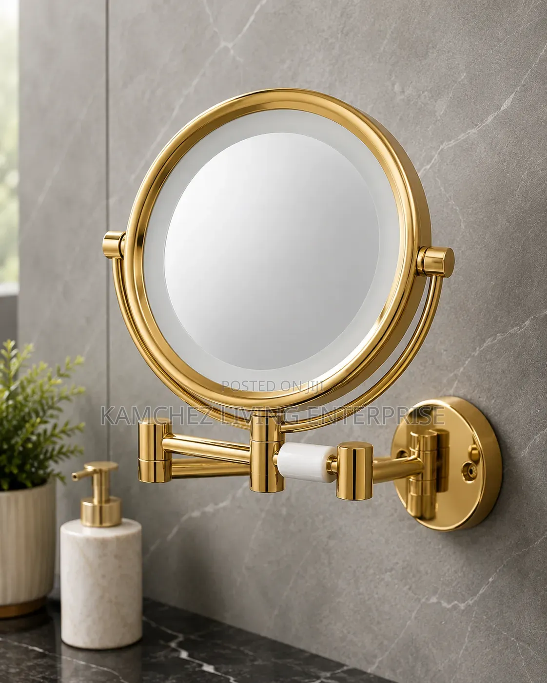 Gold Magnifying Led Mirror - Wall Mounted