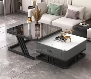 Luxury Modern Nested Coffee Table With Glass Top Drawer Storage