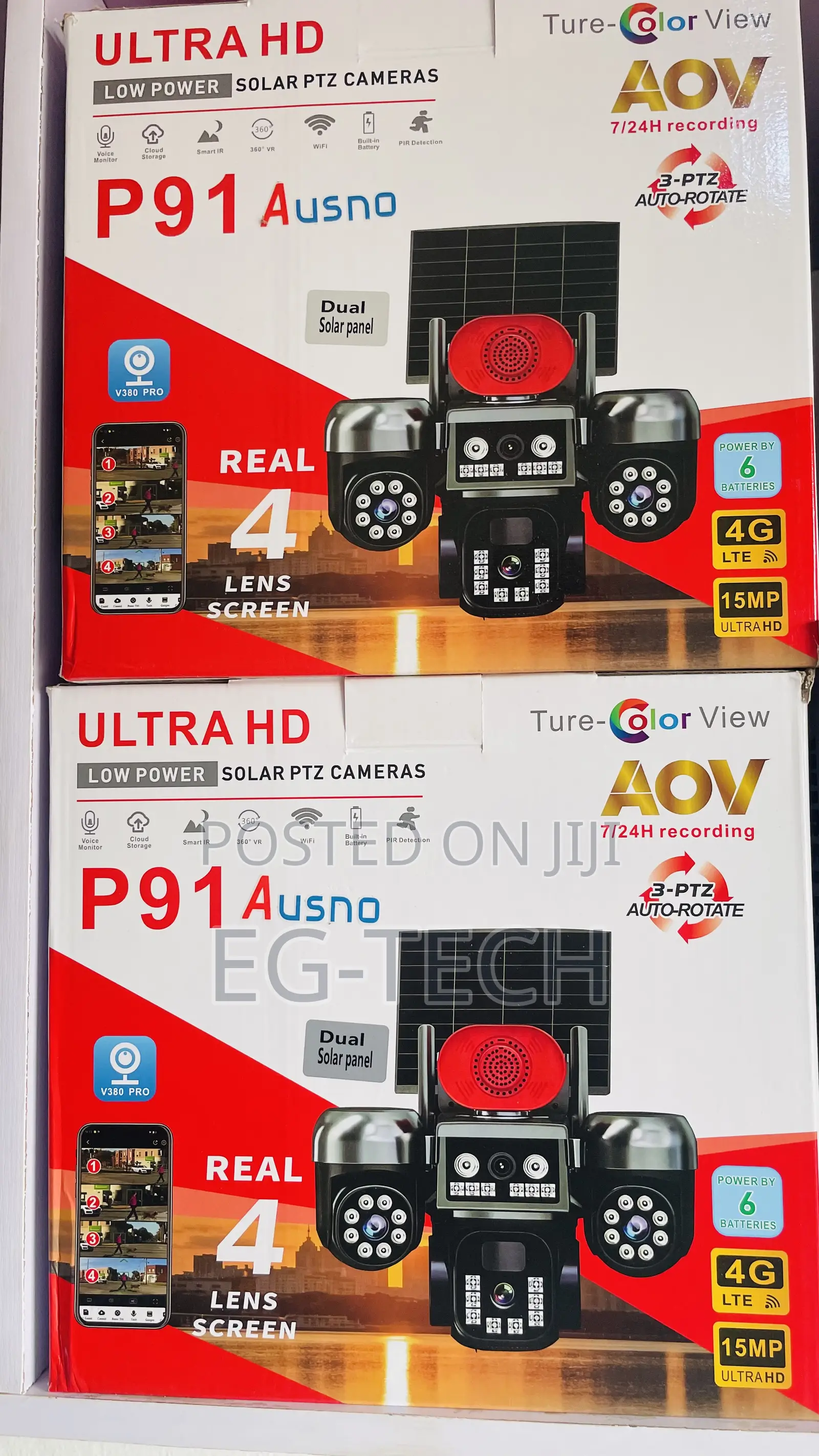 15mp 4 Lens CCTV Camera With Double Solar Panel