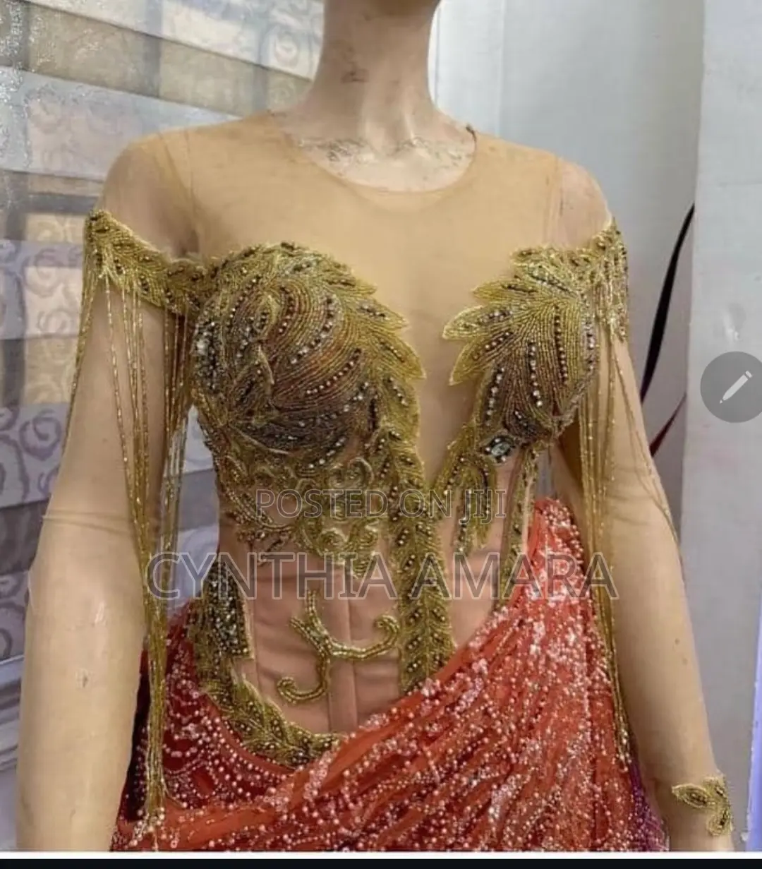 Burnt Orange Beaded Corset Gown