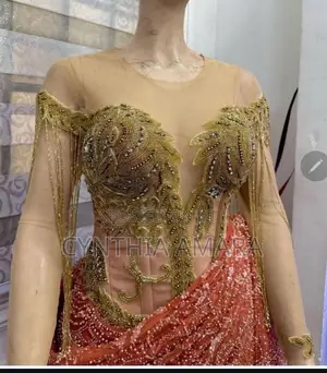 Burnt Orange Beaded Corset Gown