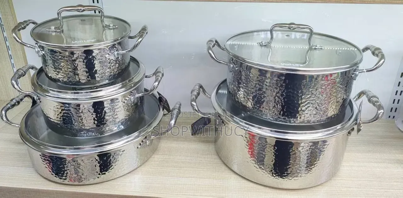 Triply Stainless Steel Hammered Cookware Set, Heavy-Duty Pot Ensemble.