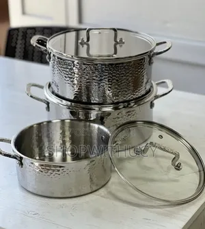 Triply Stainless Steel Hammered Cookware Set, Heavy-Duty Pot Ensemble.