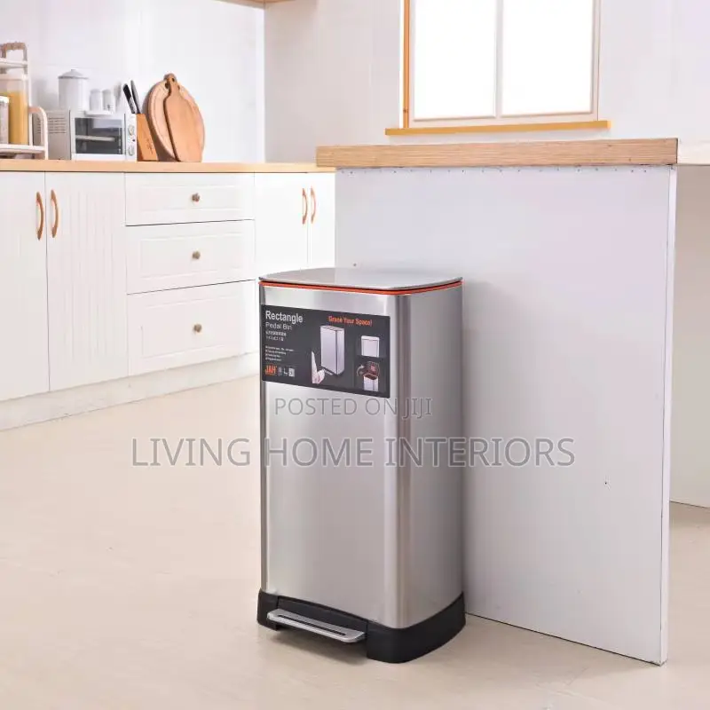 This Is a Rectangular Stainless-Steel Pedal Bin, 50L