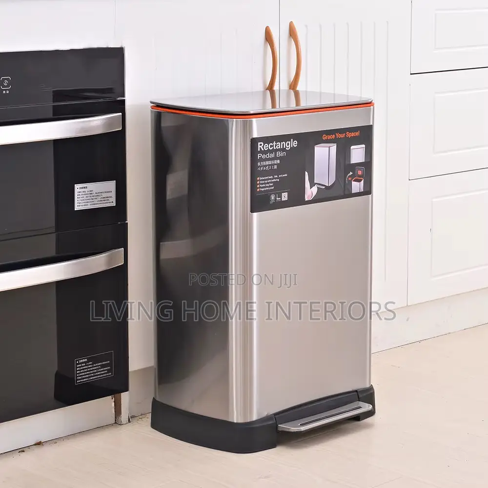 This Is a Rectangular Stainless-Steel Pedal Bin, 50L
