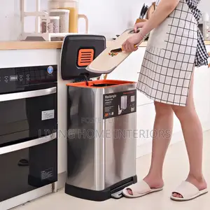 This Is a Rectangular Stainless-Steel Pedal Bin, 50L