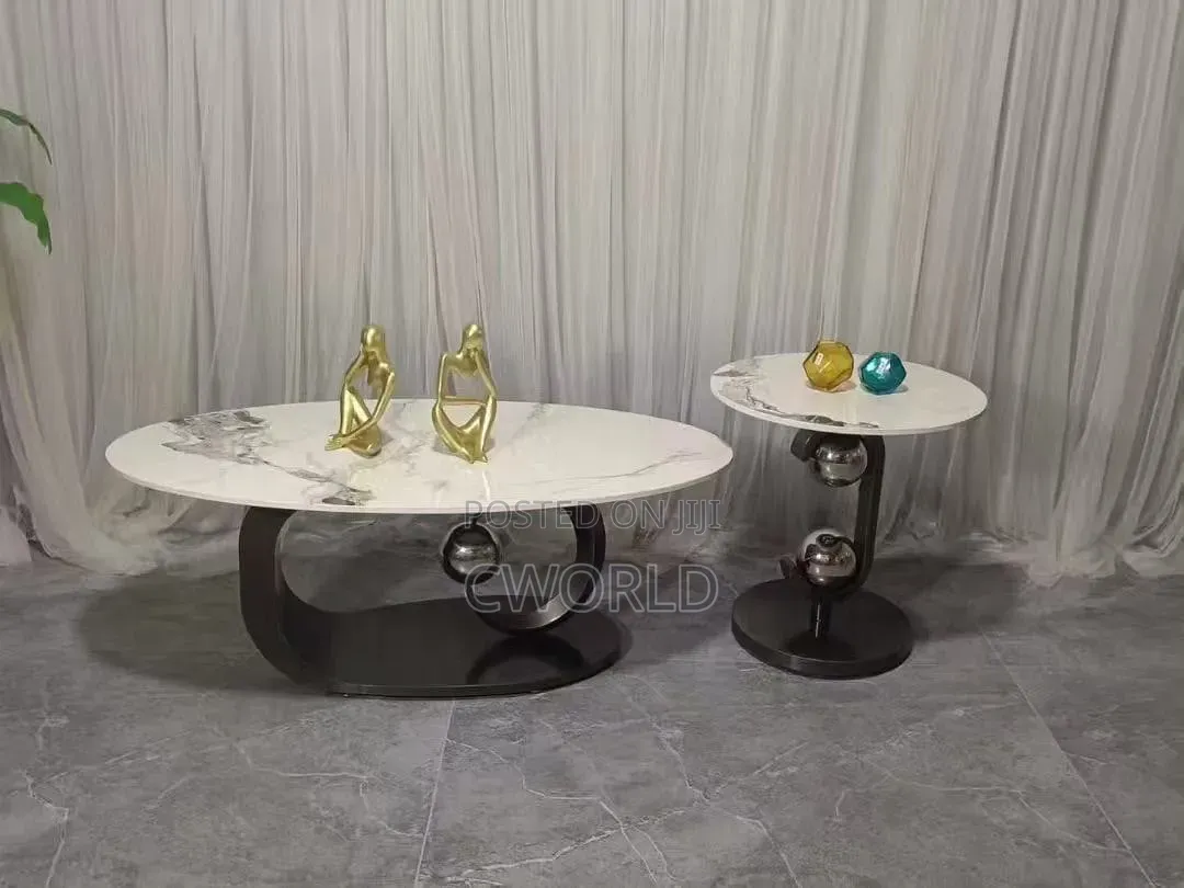 Luxury Marble Oval Coffee Table Set - Imported