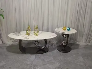 Luxury Marble Oval Coffee Table Set - Imported