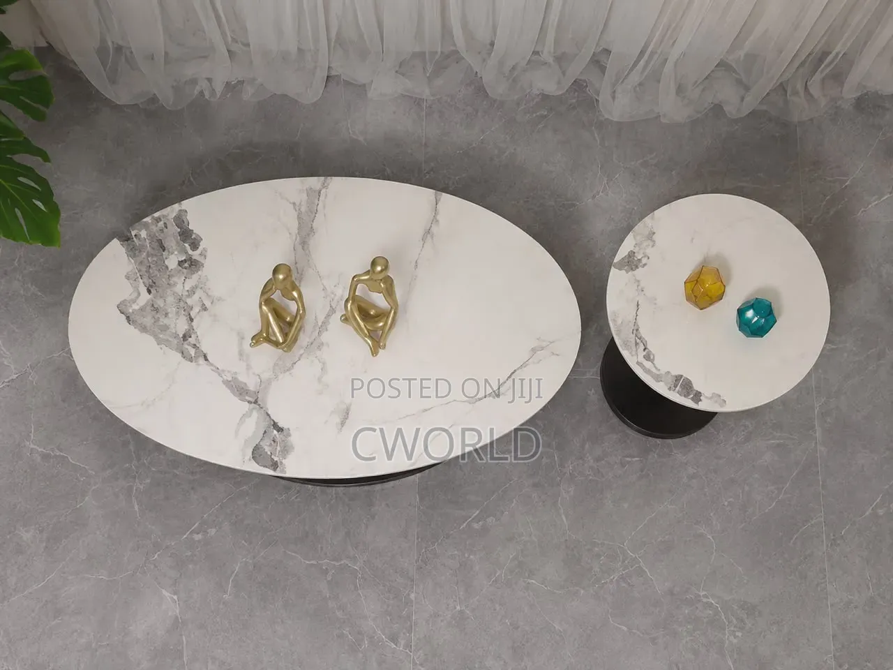 Luxury Marble Oval Coffee Table Set - Imported