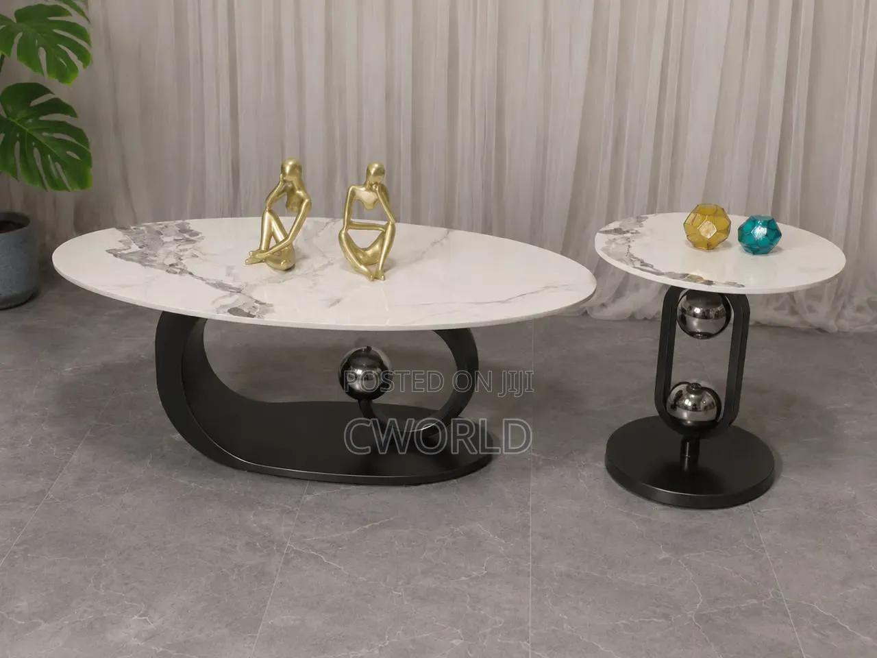 Luxury Marble Oval Coffee Table Set - Imported