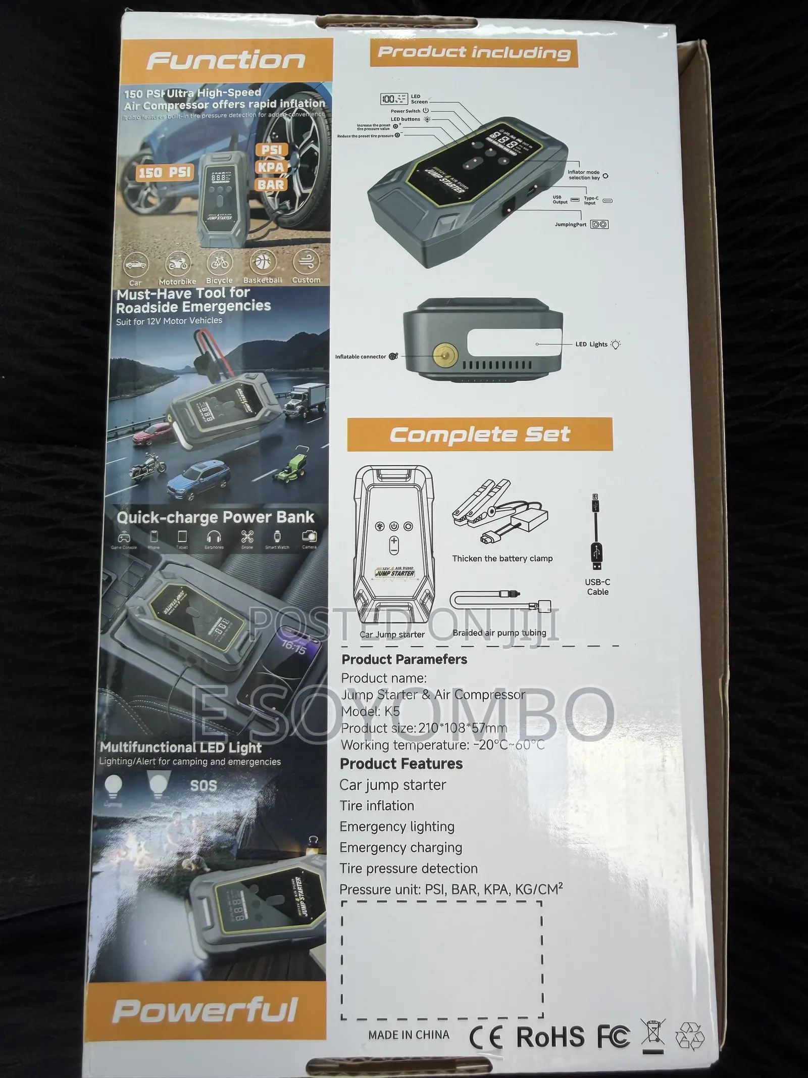 Multifunctional Solar Jump Starter Air Compressor