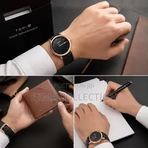 TOMI MENS PACKAGE SET ( With Pen , Wallet and a Nice Leather Watch )