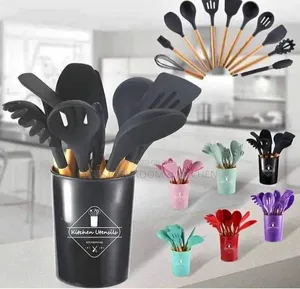12-Piece Silicone Kitchen Utensil Set With Wooden Handles