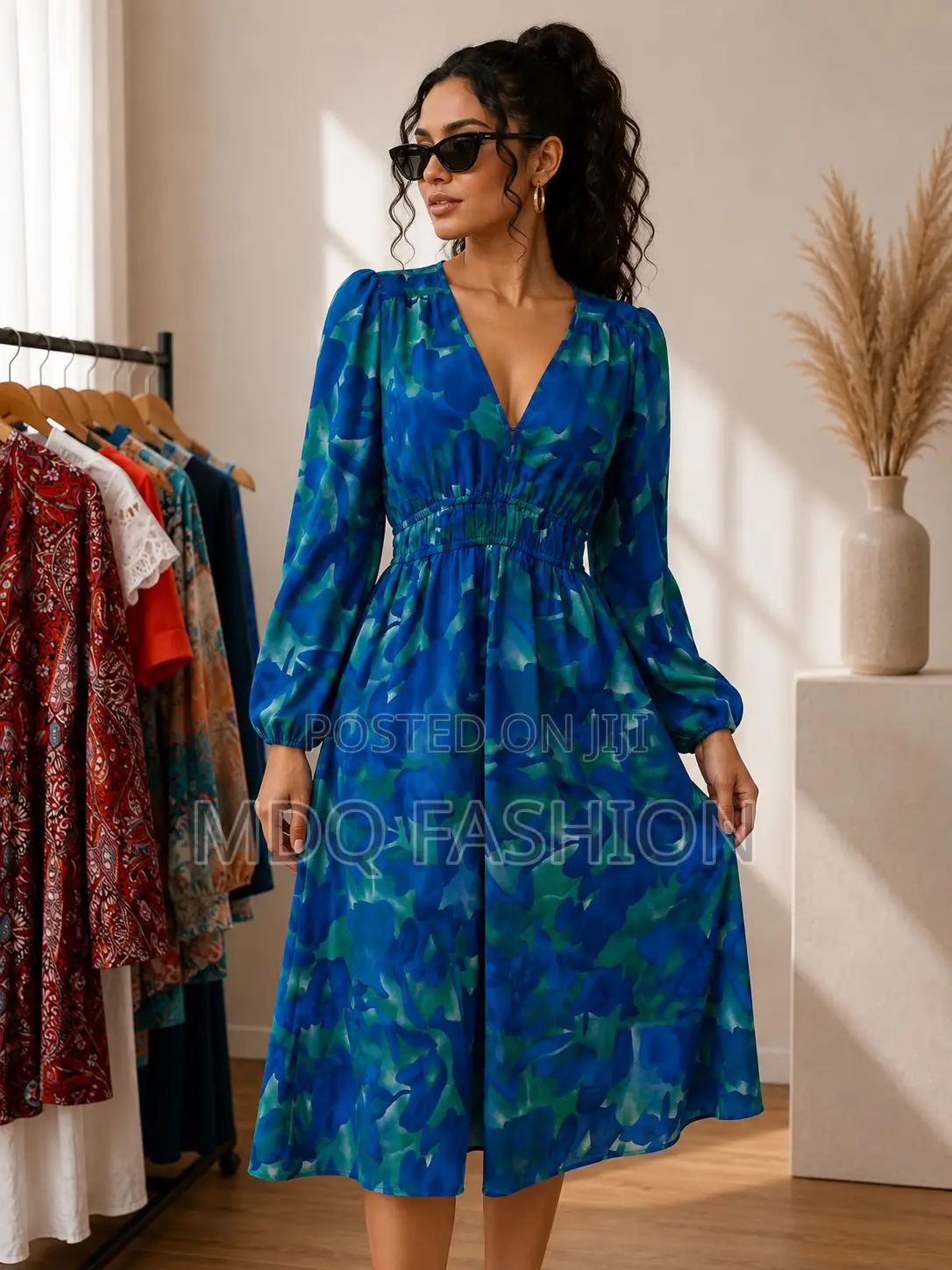 Blue Abstract Print Maxi Dress