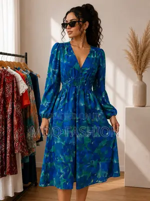 Blue Abstract Print Maxi Dress