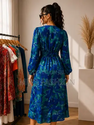 Blue Abstract Print Maxi Dress