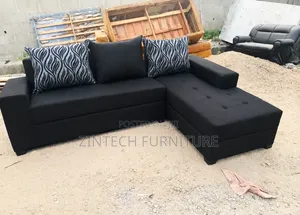 Black Fabric Well Designed L Shape Sofas and Pillows