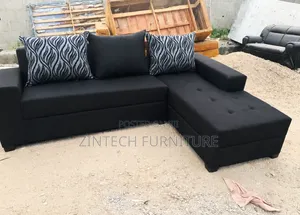 Black Fabric Well Designed L Shape Sofas and Pillows