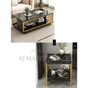 2 Set of Mable Metal Frame Side Table (Center Table and Side Stool)