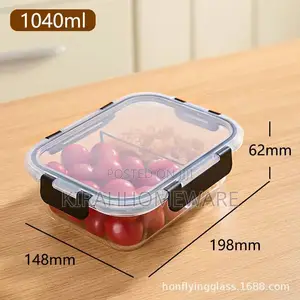 2 Grid Partitions Glass Lunch Box (1040ml Microwave Safe)