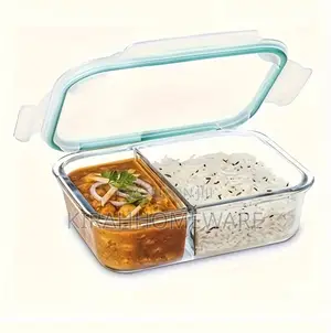 2 Grid Partitions Glass Lunch Box (1040ml Microwave Safe)