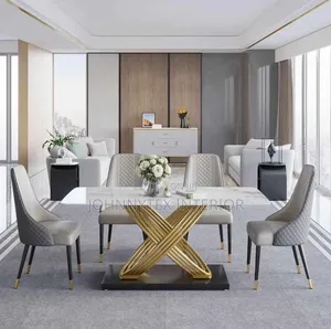 Round Gold Legs Marble Top With 6 Chairs