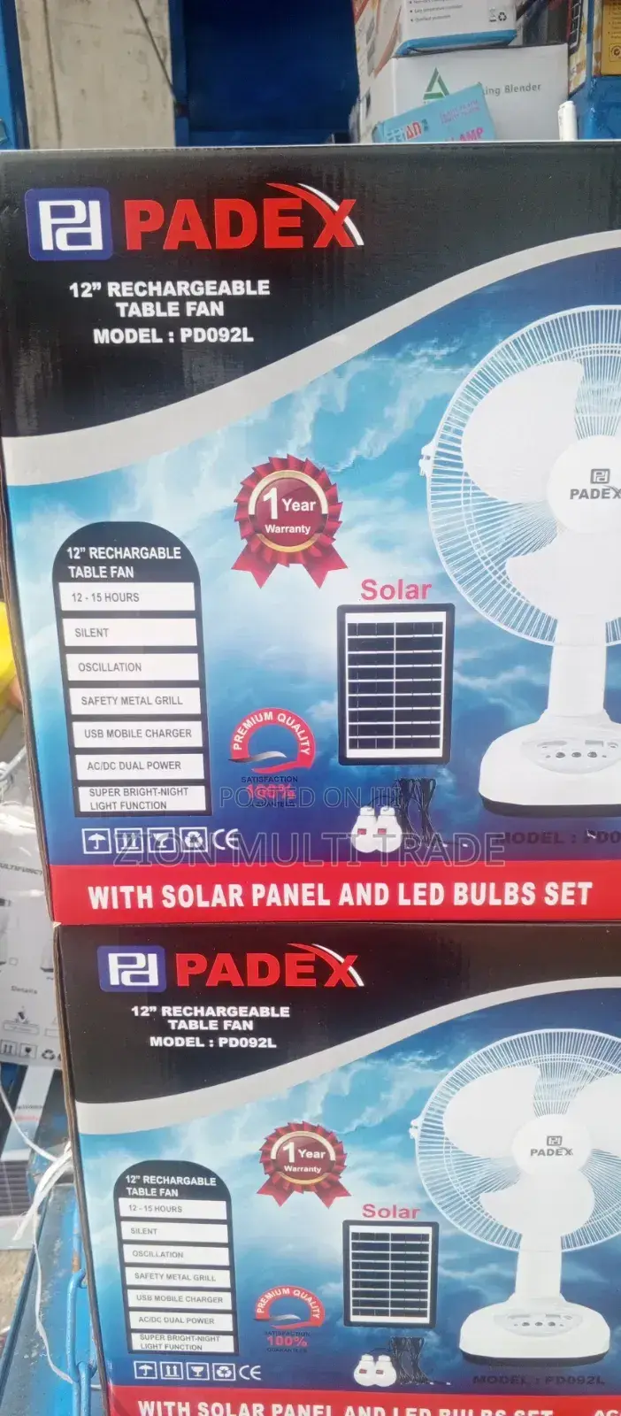 Padex Solar Rechargeable Fan