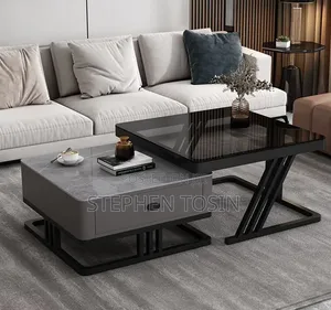2in1 Marble Tempered Glass Center Table With Drawer
