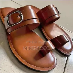 Handmade Brown Patina Unisex Leather Slippers