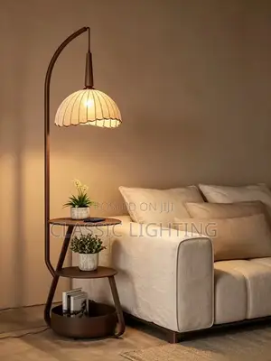 Floor Lamp With Shelves, Modern Fabric Shade LED Standing Lamp