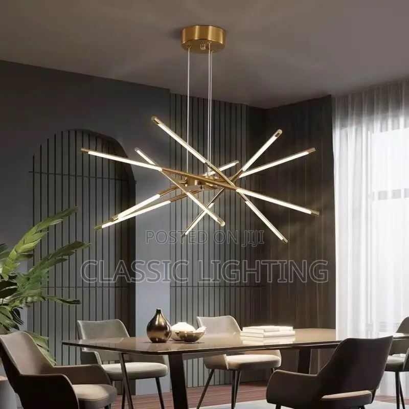 Nordic Modern LED Linear Chandelier Simple Gold Black Stick