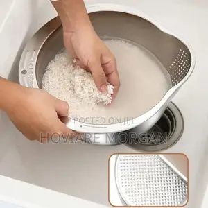 Stainless Steel Multipurpose Rice Washing Bowl With Slanted Colander