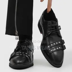 Black Leather Punk-Style Dress Shoe