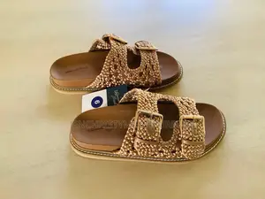 Women's Gold Woven Flat Buckle Sandals