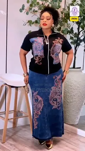 Blue Denim Maxi Skirt Black Top Set