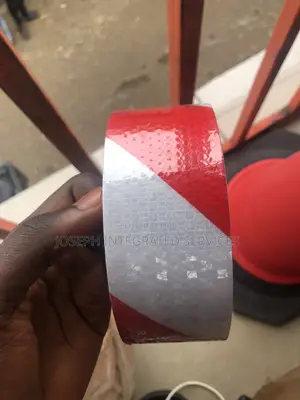 Red and White Diagonal Reflective Safety Warning