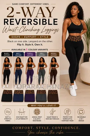 2-Way Reversible Waist-Clinching Leggings | Black Leopard