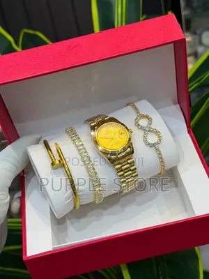 Rolex Women's Watch and 3 Beautifuls Bracelets Set With Box as Seen