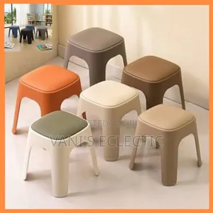 Modern Stackable Plastic Stool With Cushioned Padded Seat