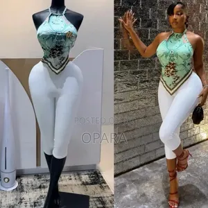 Women’s 2-Piece Halter Top White Capri Pants Set