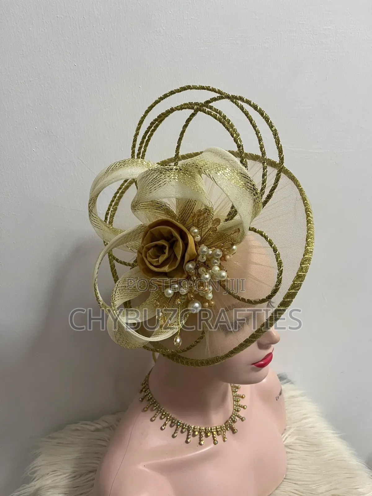 Gold Beaded Net Facinator