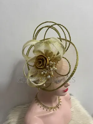 Gold Beaded Net Facinator