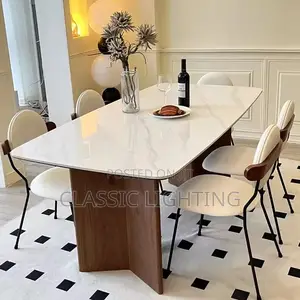 French Solid Wood Rock Slab Dining Table and Chair Set Dining Table